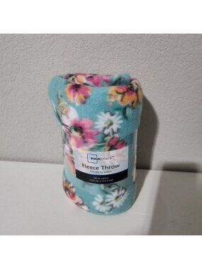 Mainstays Floral Fleece Throw Blanket 50" X 60" Lightweight Cozy Soft Turquoise